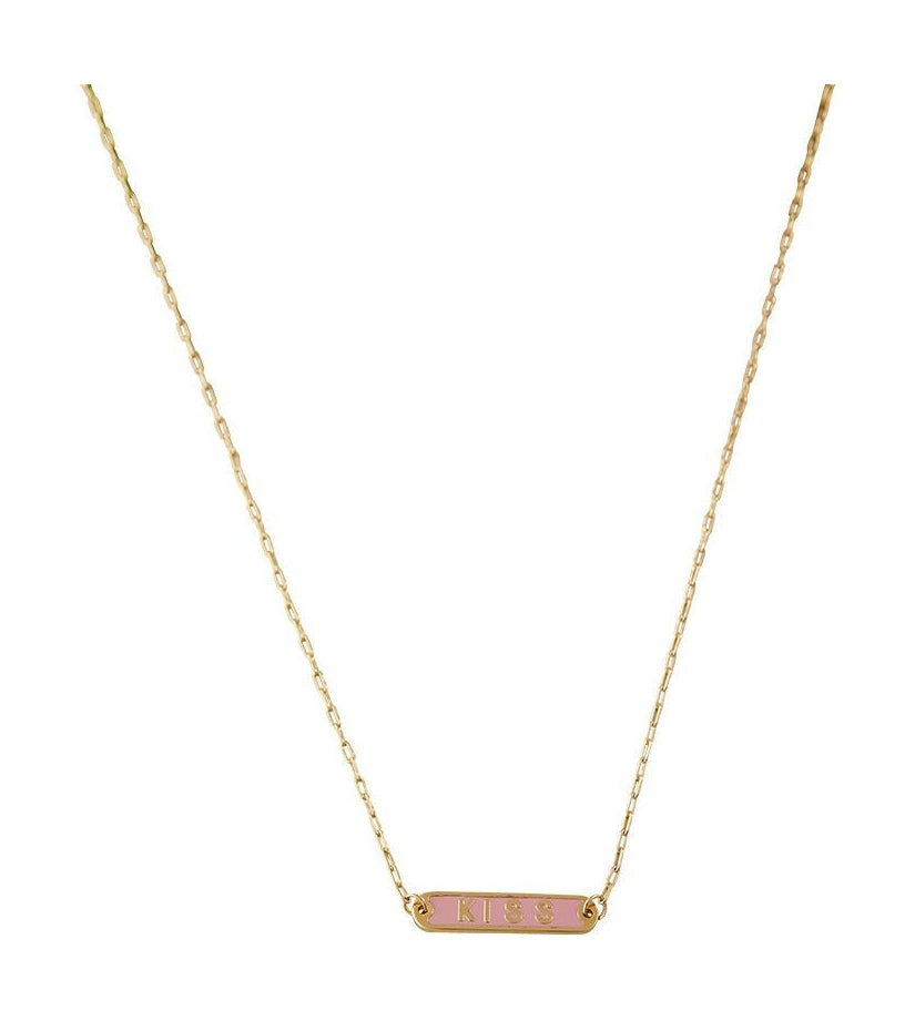 Design Letters Word Candy Necklace Kiss Brass Gold Placed, Pink