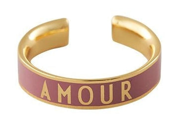 Design Letters Word Candy Ring Amour Messing Gold plattiert, dunkelrosa