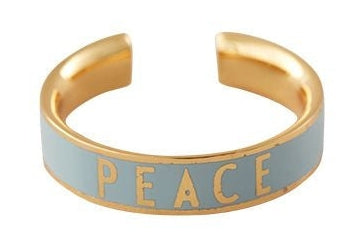 Hönnunarbréf Word Candy Ring Peace Brass Gold Platted, Light Blue