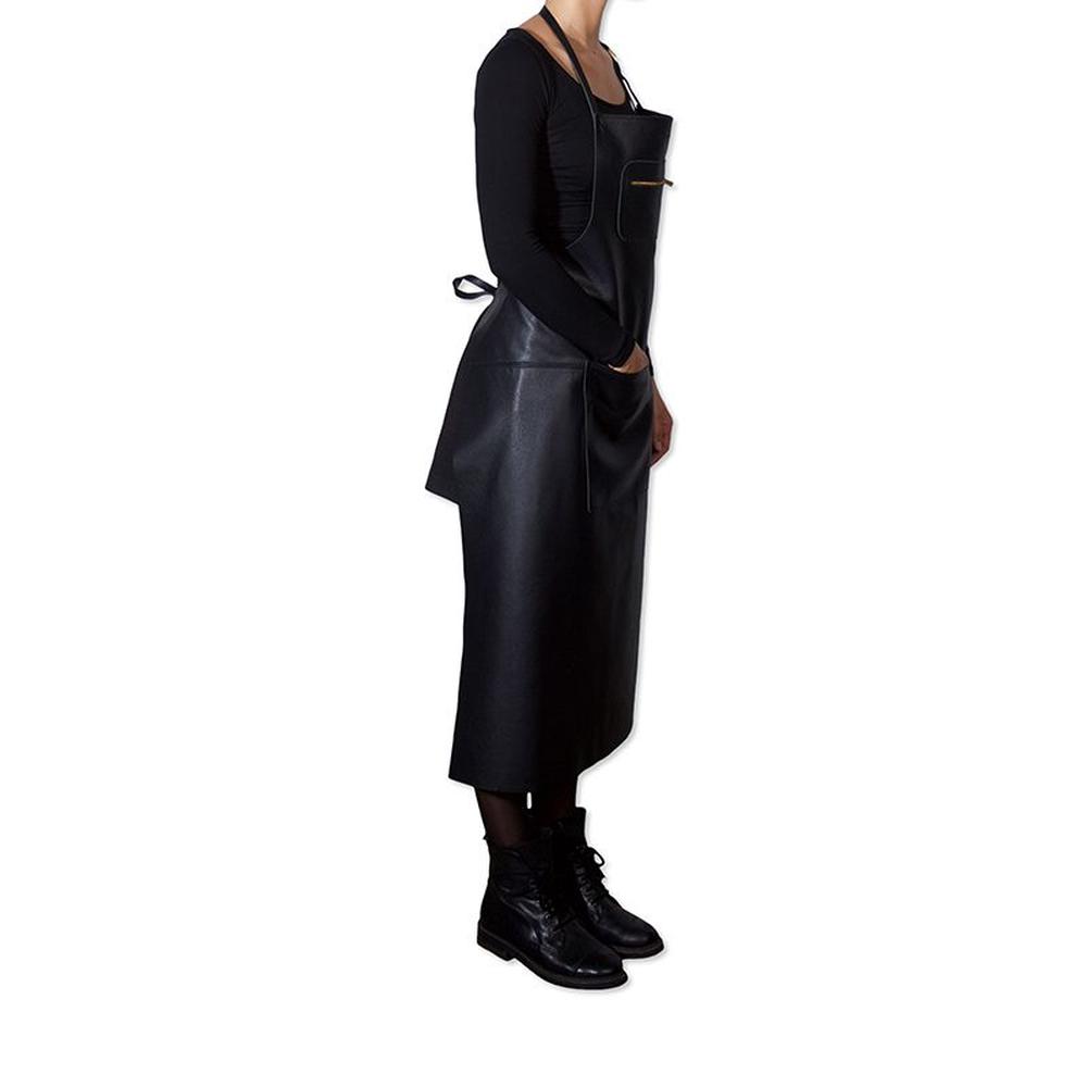 Dutchdeluxes Forklæde i lynlås stil klassisk læder ekstra lang, sort