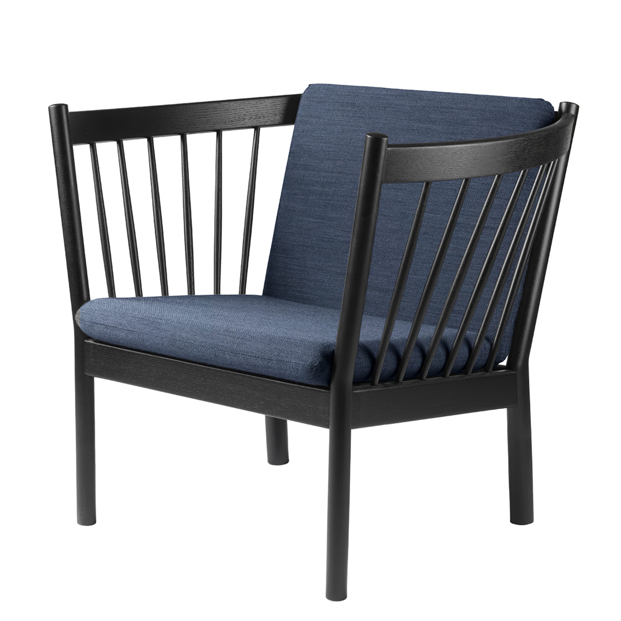 FDB Møbler J146 fauteuil, zwarte eik, donkerblauwe stof