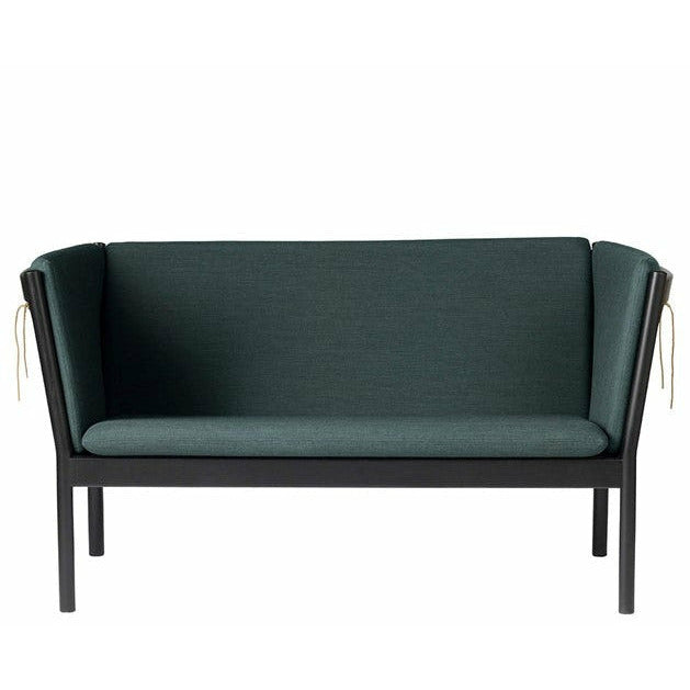 Fdb Møbler J148 2 person soffa, svart ek, mörkgrön tyg
