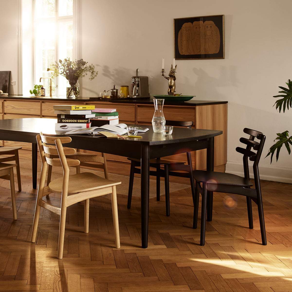 FDBMøblerJ48餐桌椅，橡木，无烟煤纺织品座椅