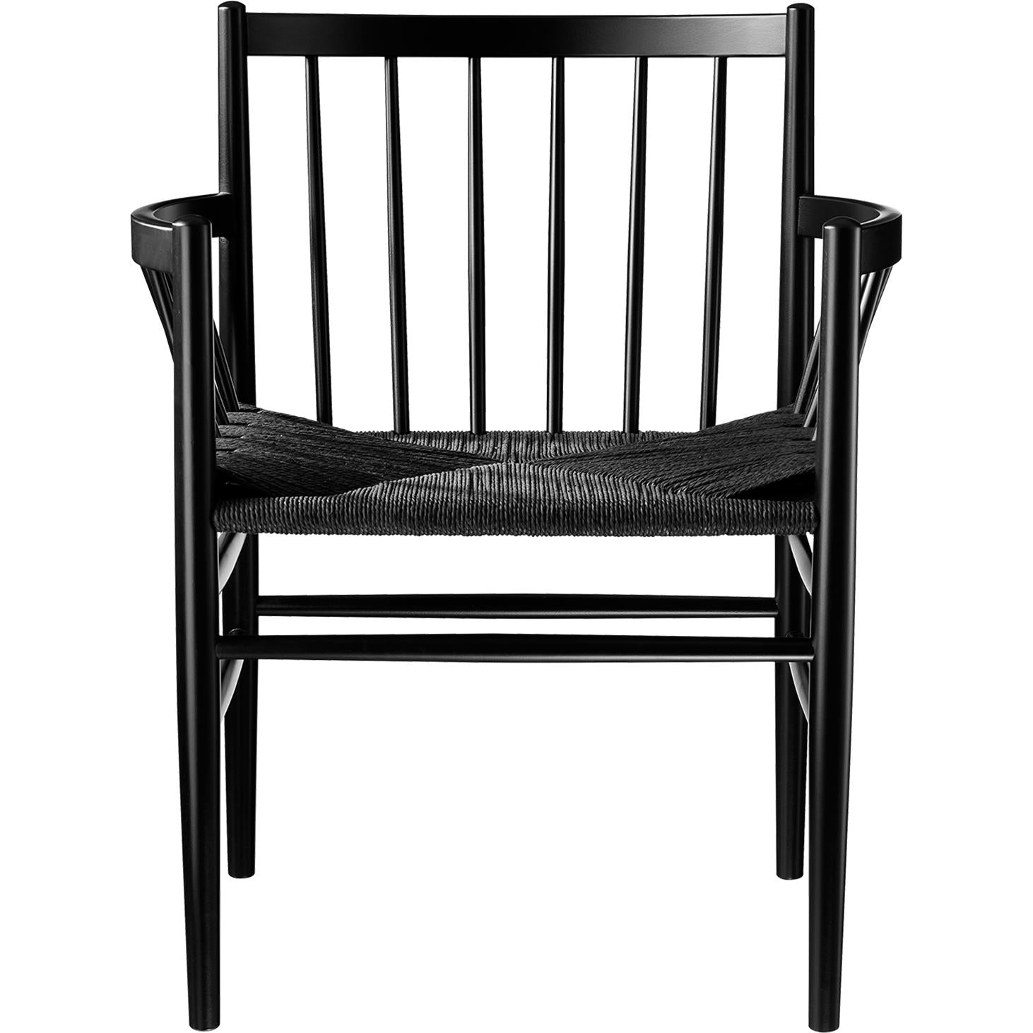 FDB Møbler Chaise de salle à manger J81 avec accoudoir, hêtre noir, maillage noir
