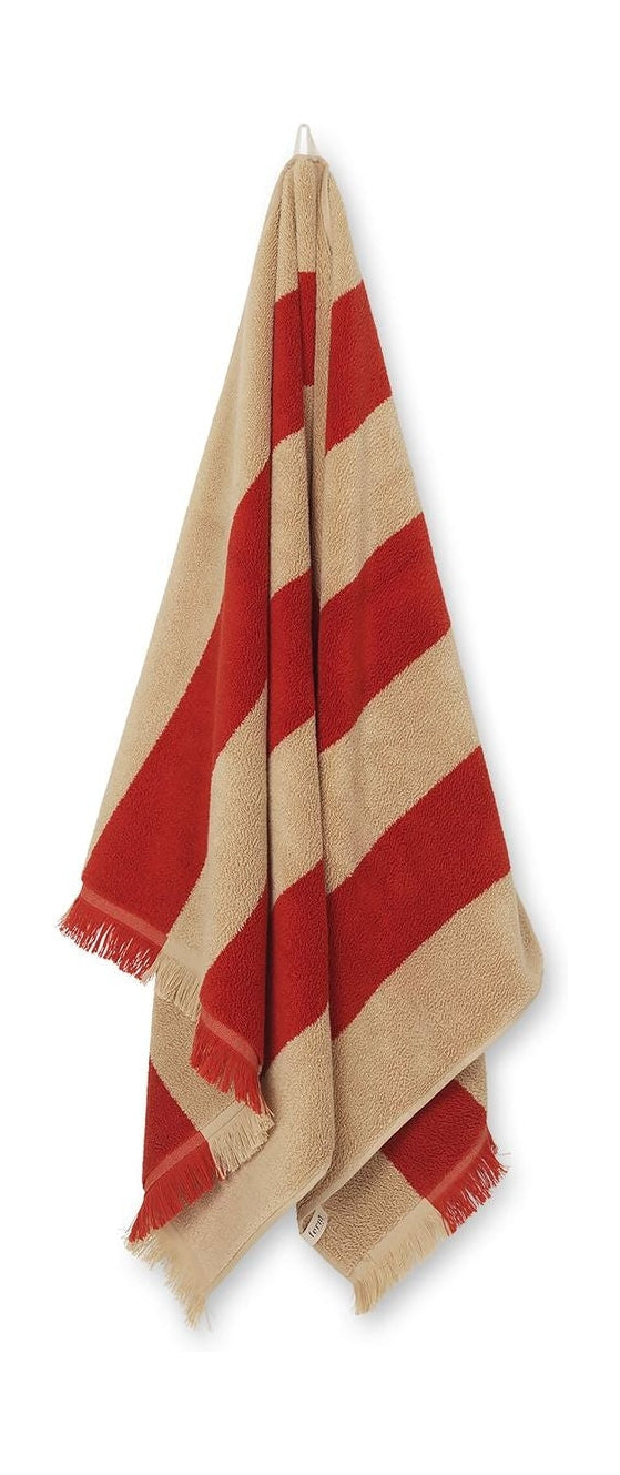 Asciugamano da bagno Alee Ferm Living 70x140 cm, cammello chiaro/rosso