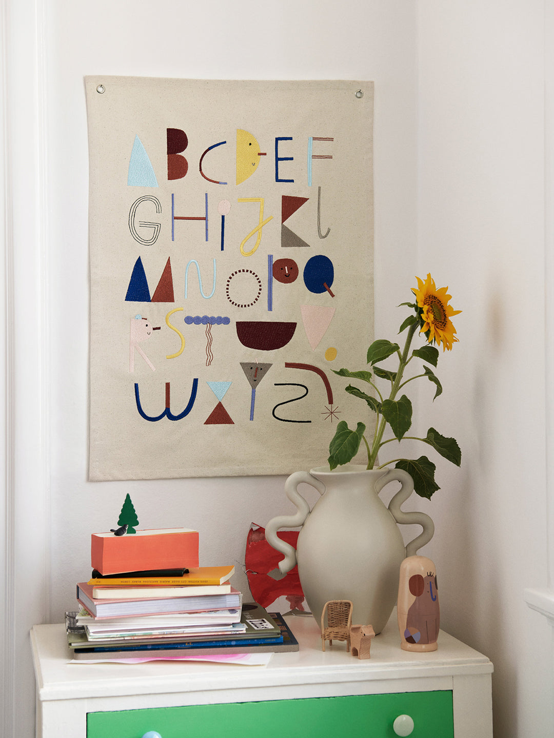 Ferm Living Affiche de tissu alphabet, à l'abri du blanc