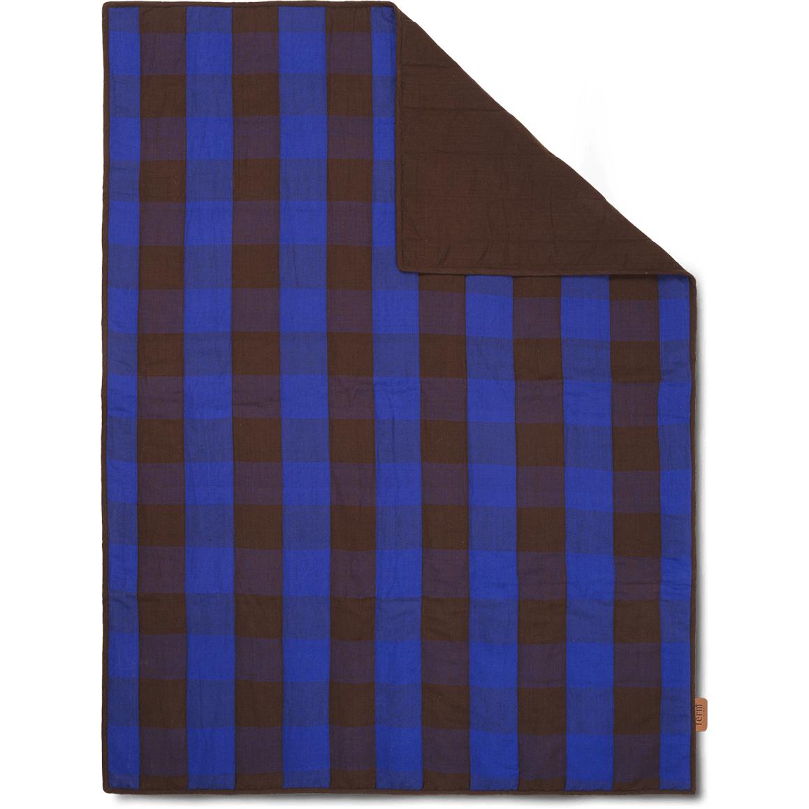 Ferm Living Grote deken, chocolade/helderblauw