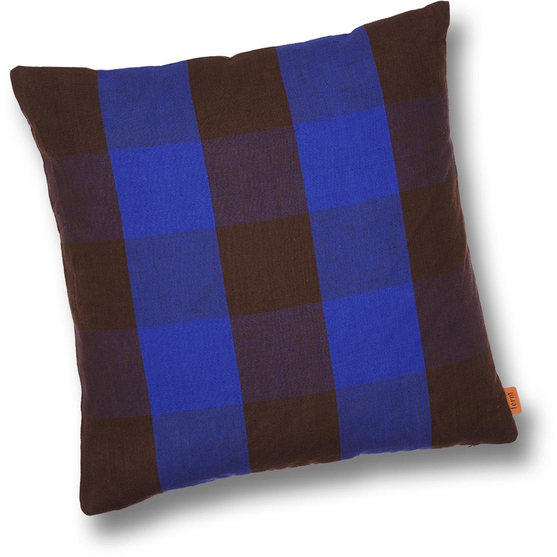 Ferm Living Grand Cushion, chocolate/azul brillante