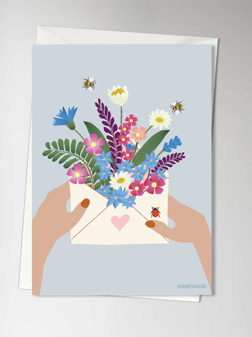Vissevasse -blomster i konvolutt gratulasjonskort, A6