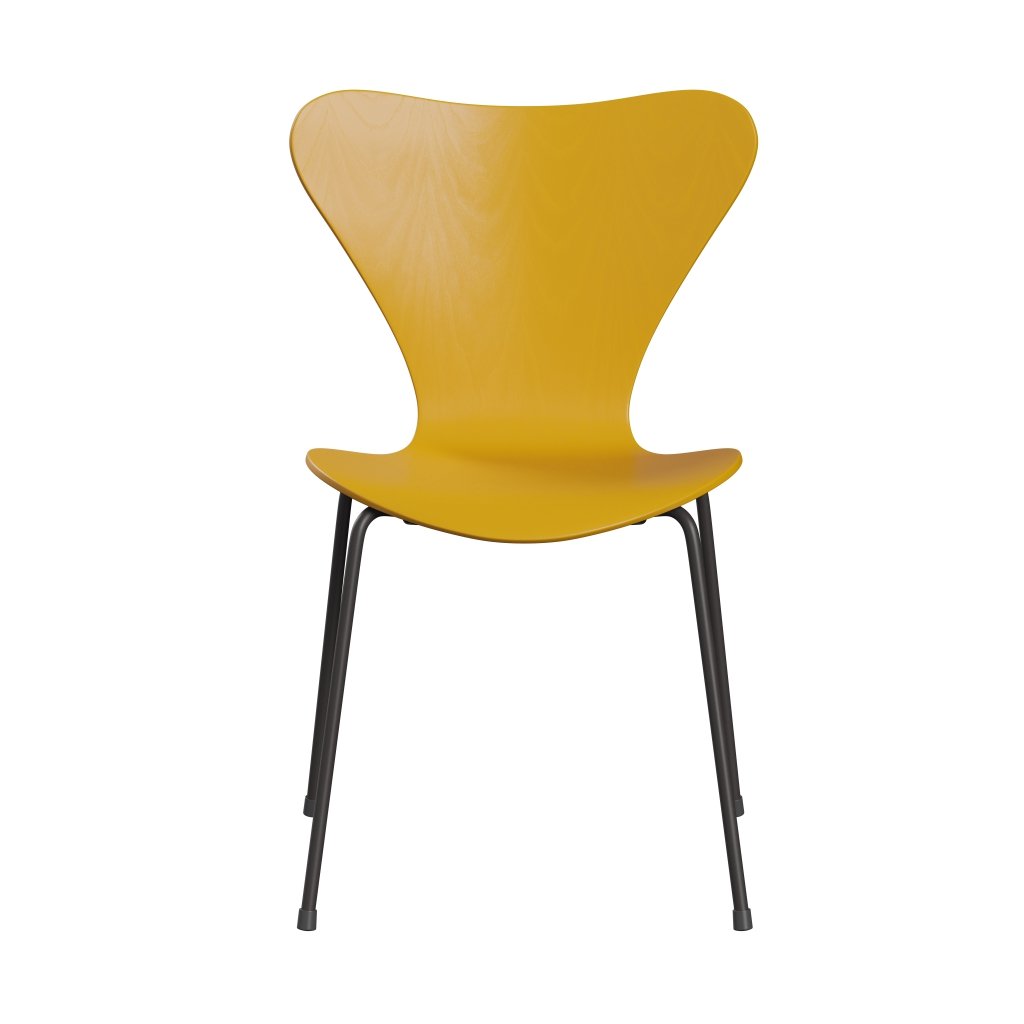 Fritz Hansen 3107 Chair Unupholstered, Warm Graphite/Dyed Ash True Yellow