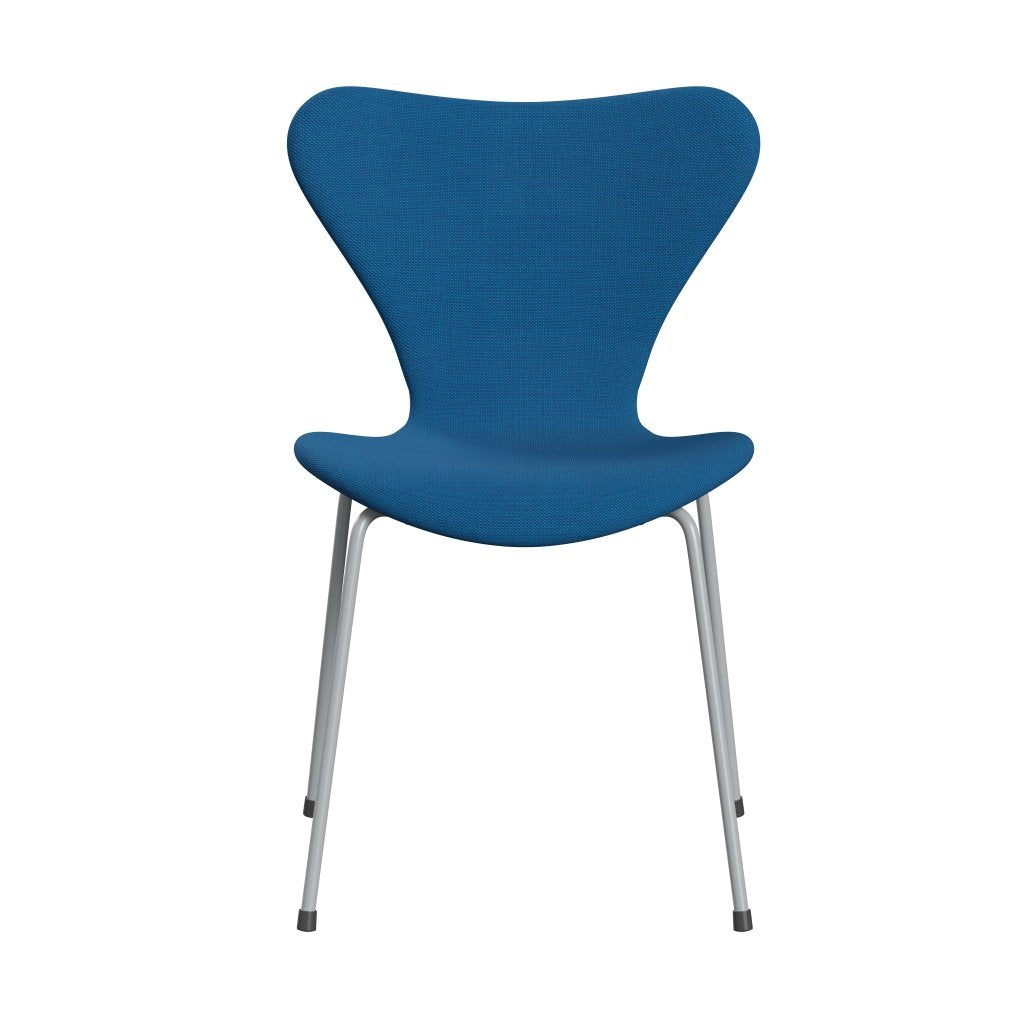Fritz Hansen 3107 Chair Full Upholstery, Silver Grey/Steelcut Trio Turquoise/Blue