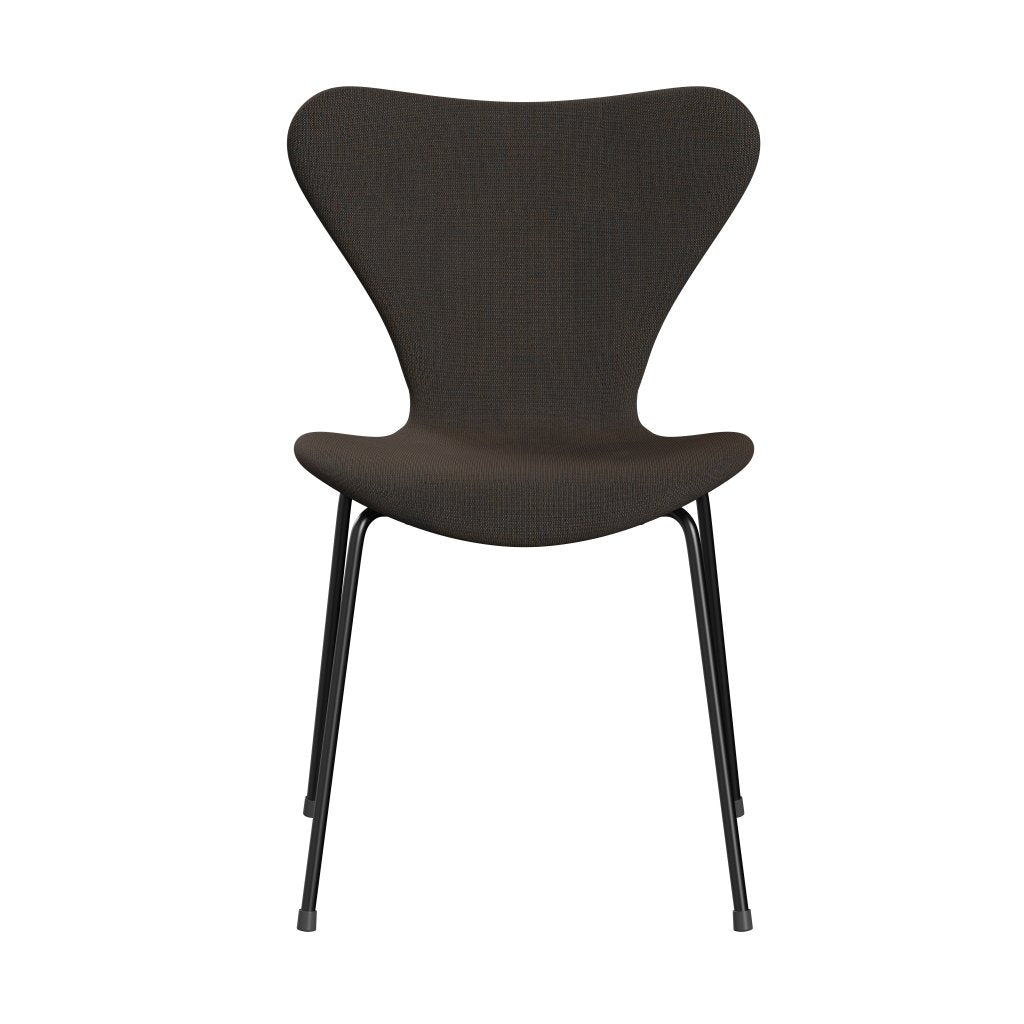 Fritz Hansen 3107 chaise complète complète, noir / toile bleu gris