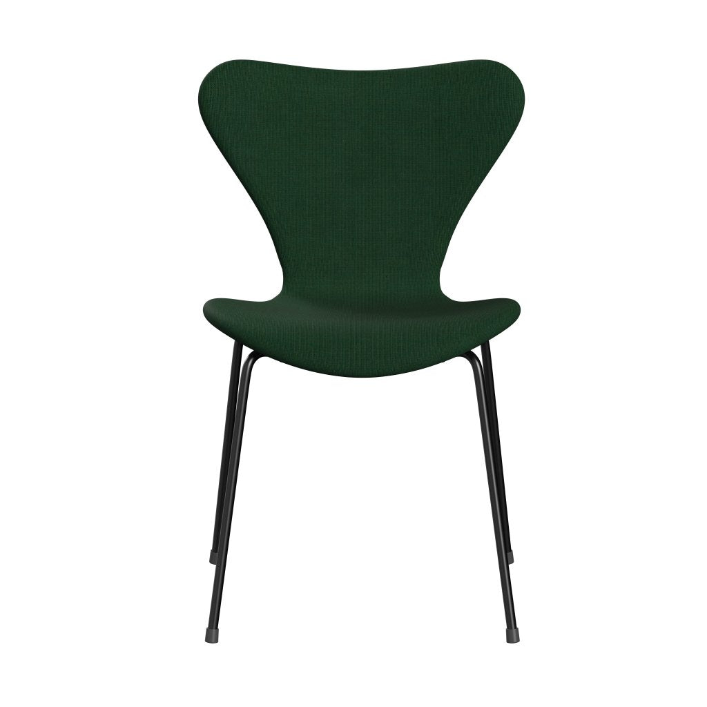 Fritz Hansen 3107 stol full møbeltrekk, svart/lerret gress grønn