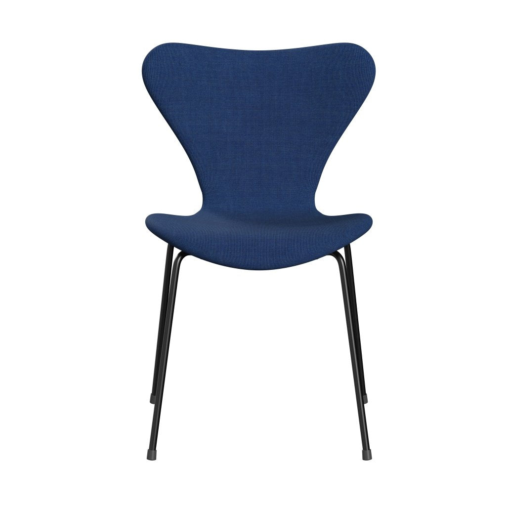 Fritz Hansen 3107 stol full møbeltrekk, svart/lerret lyseblå (CA0746)
