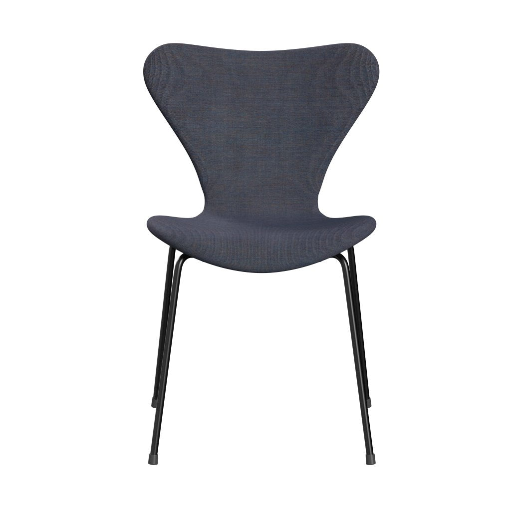 Fritz Hansen 3107 stol full møbeltrekk, svart/lerret lyse blå (CA0734)