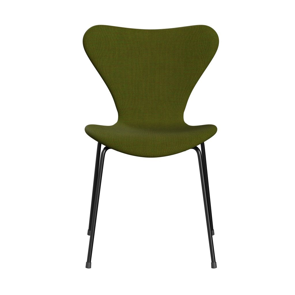 Fritz Hansen 3107椅子全套装饰，黑色/帆布浅草绿色
