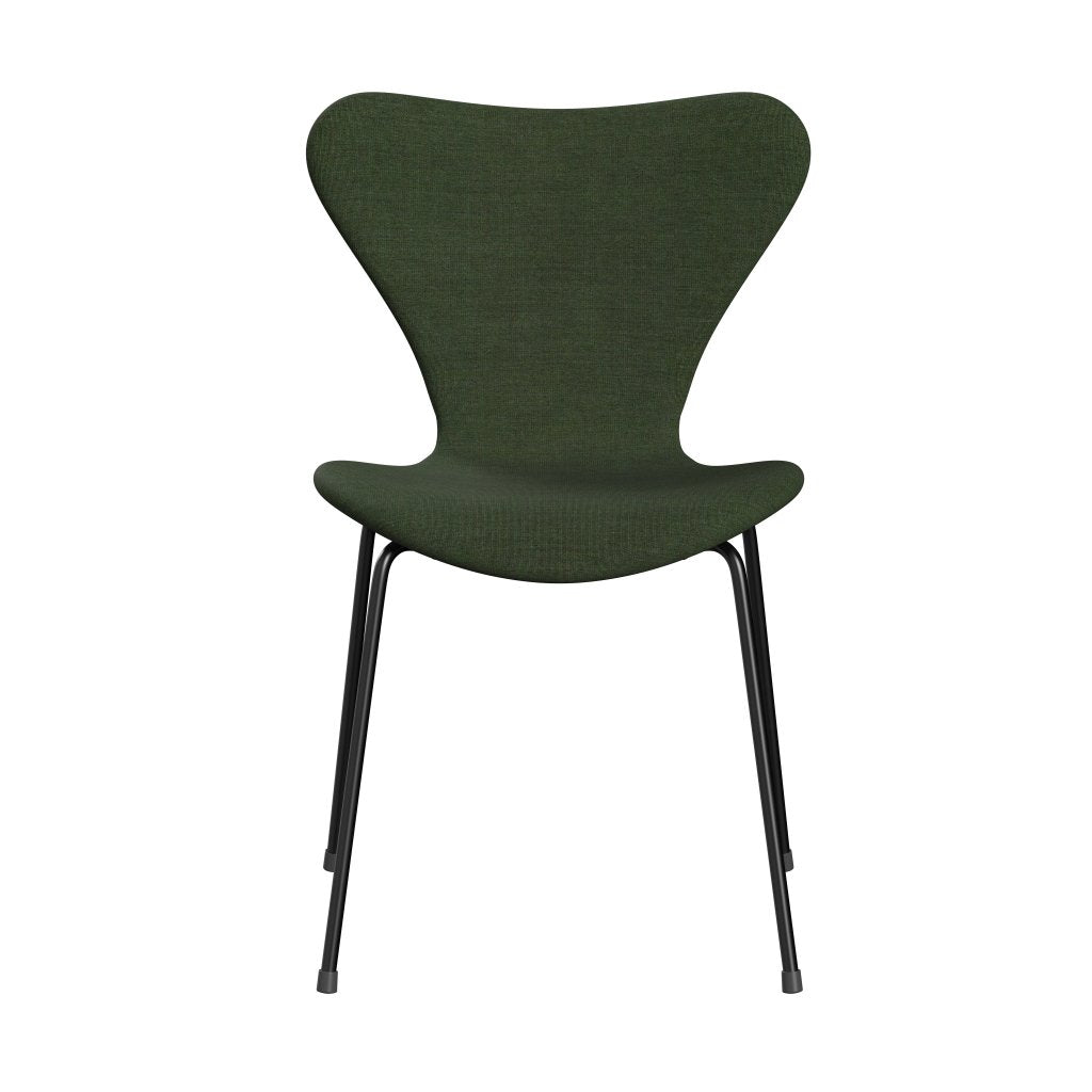 Fritz Hansen 3107 stol full møbeltrekk, svart/lerret lys grønn/blå