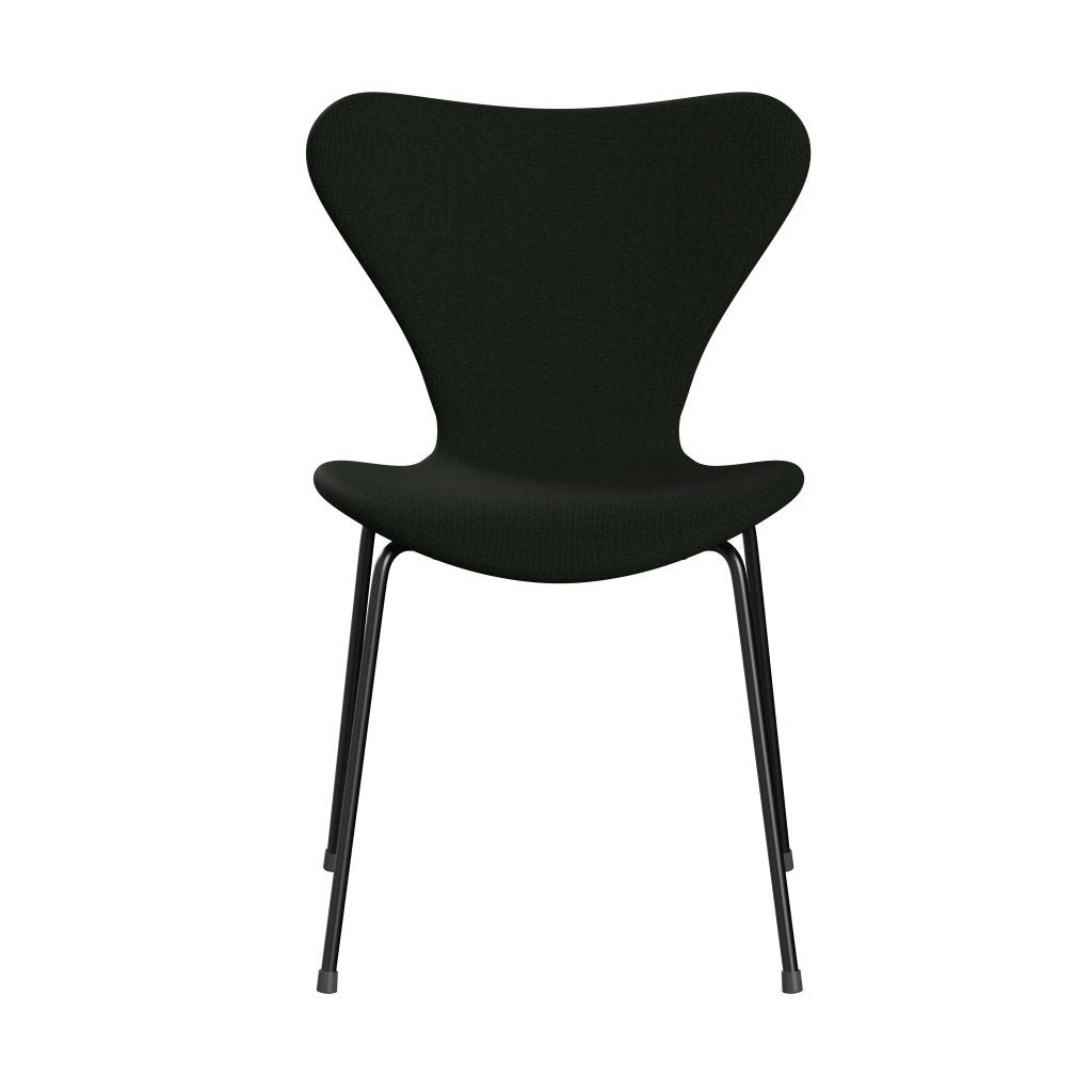 Fritz Hansen 3107 stol full møbeltrekk, svart/lerret mørkegrønn