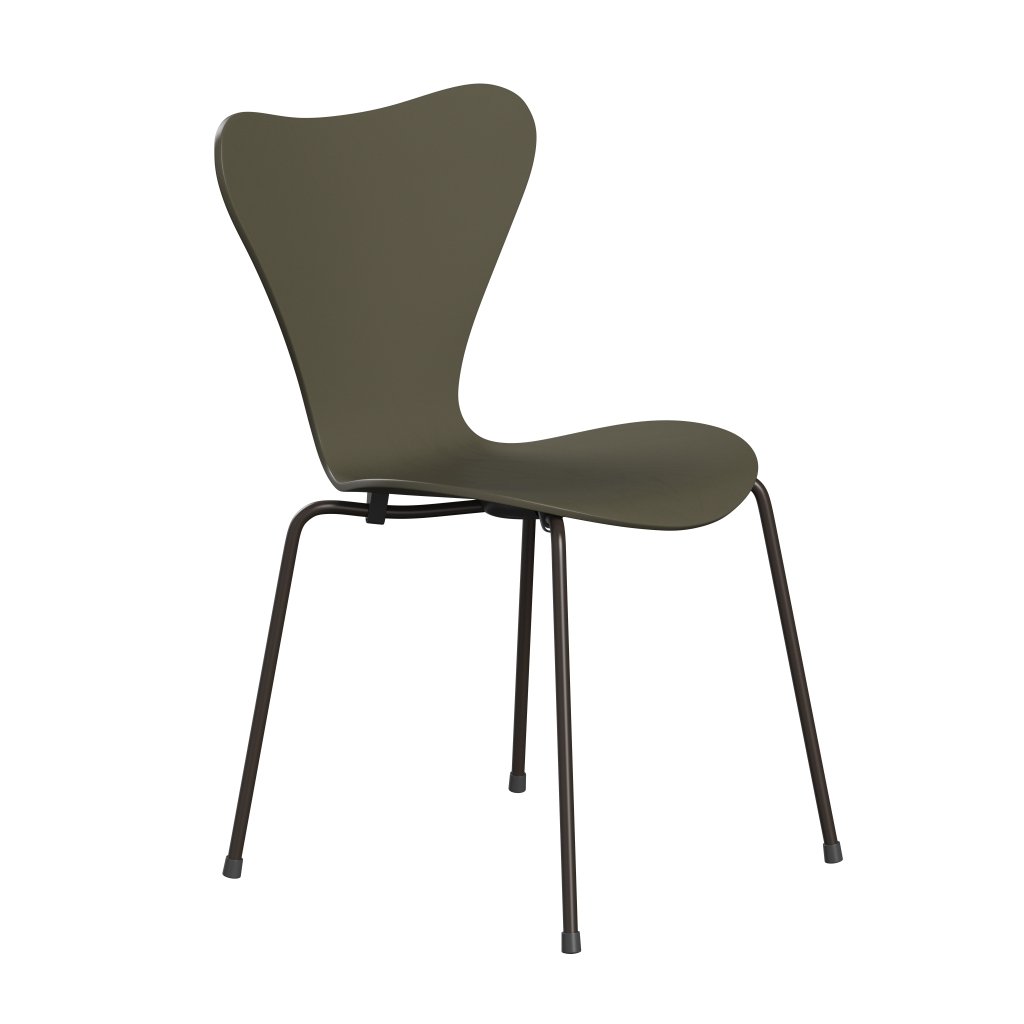 Fritz Hansen 3107 Chair Unupholstered, Brown Bronze/Dyed Ash Olive Green