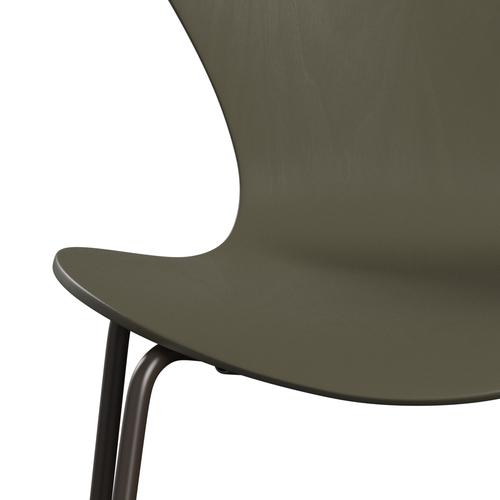 Fritz Hansen 3107 stoel niet -gestoffeerd, bruin brons/geverfde as olijfgroen