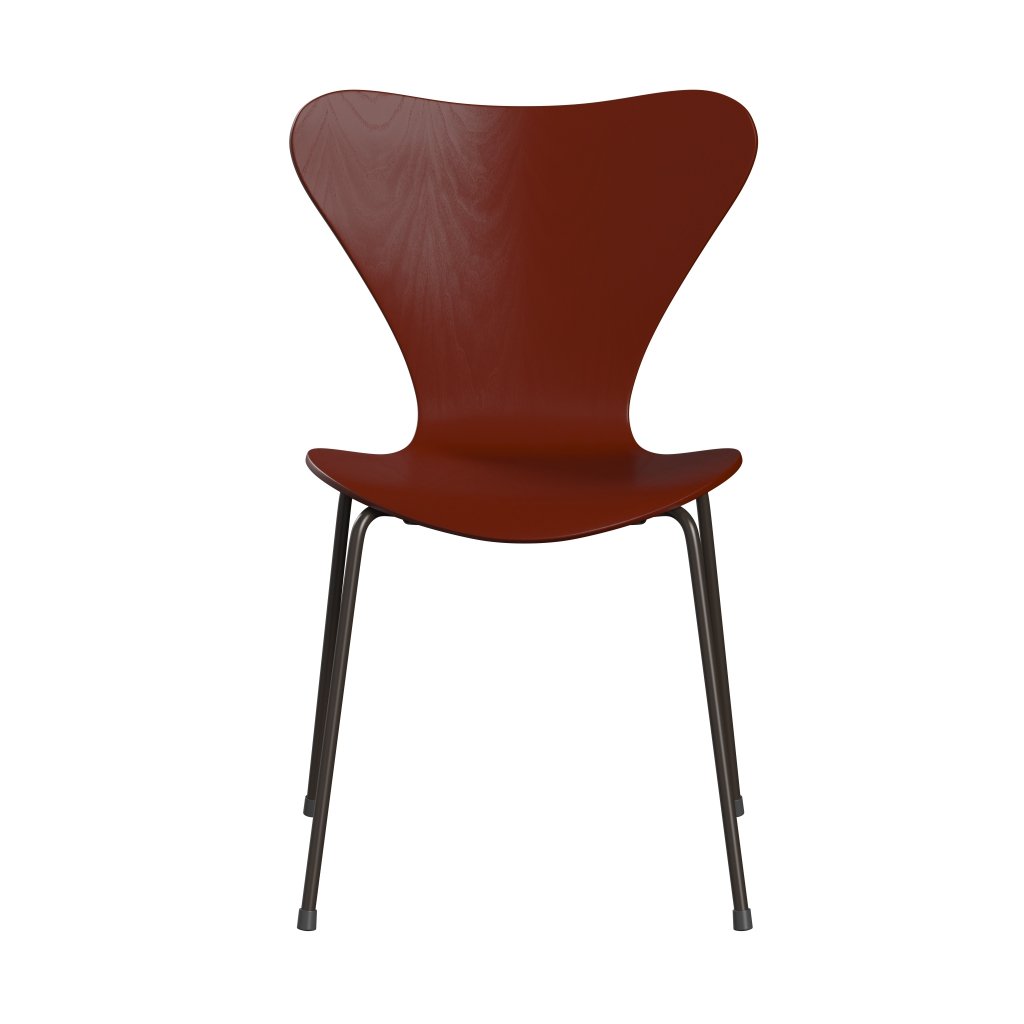 Fritz Hansen 3107 stoel niet -gestoffeerd, bruin brons/geverfde as Venetiaans rood