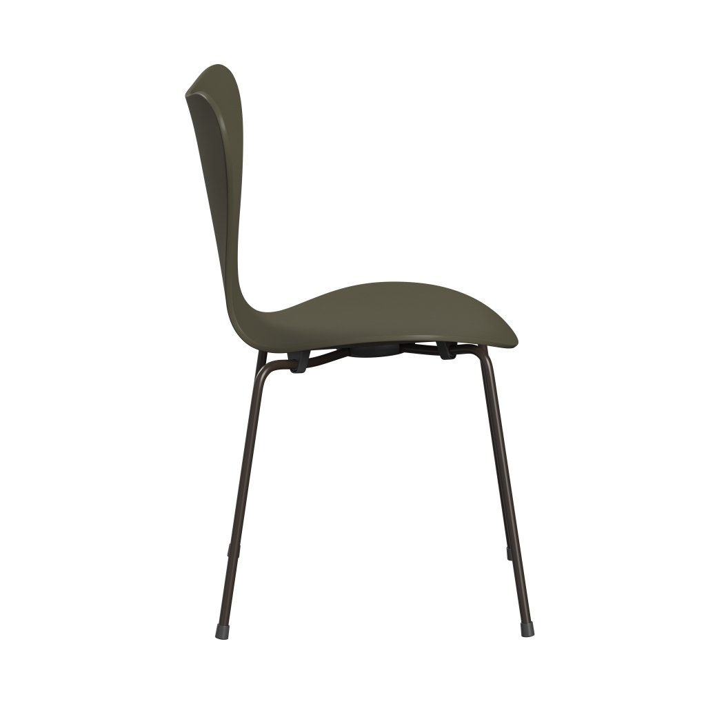 Fritz Hansen 3107 Stuhl ungepolstert, Braun Bronze/Olivgrün lackiert