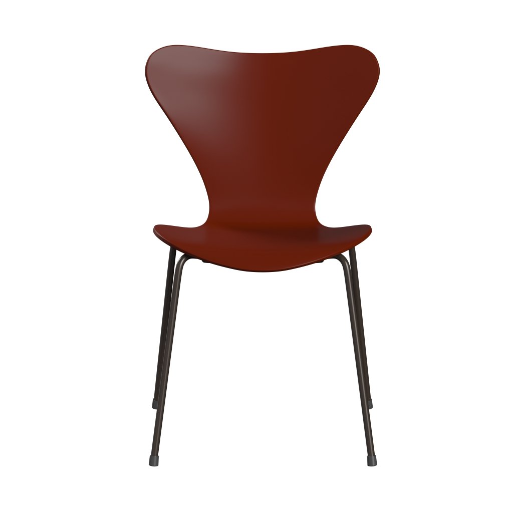 Fritz Hansen 3107 Stuhl ungepolstert, Braun-Bronze/Venezianisch-Rot lackiert
