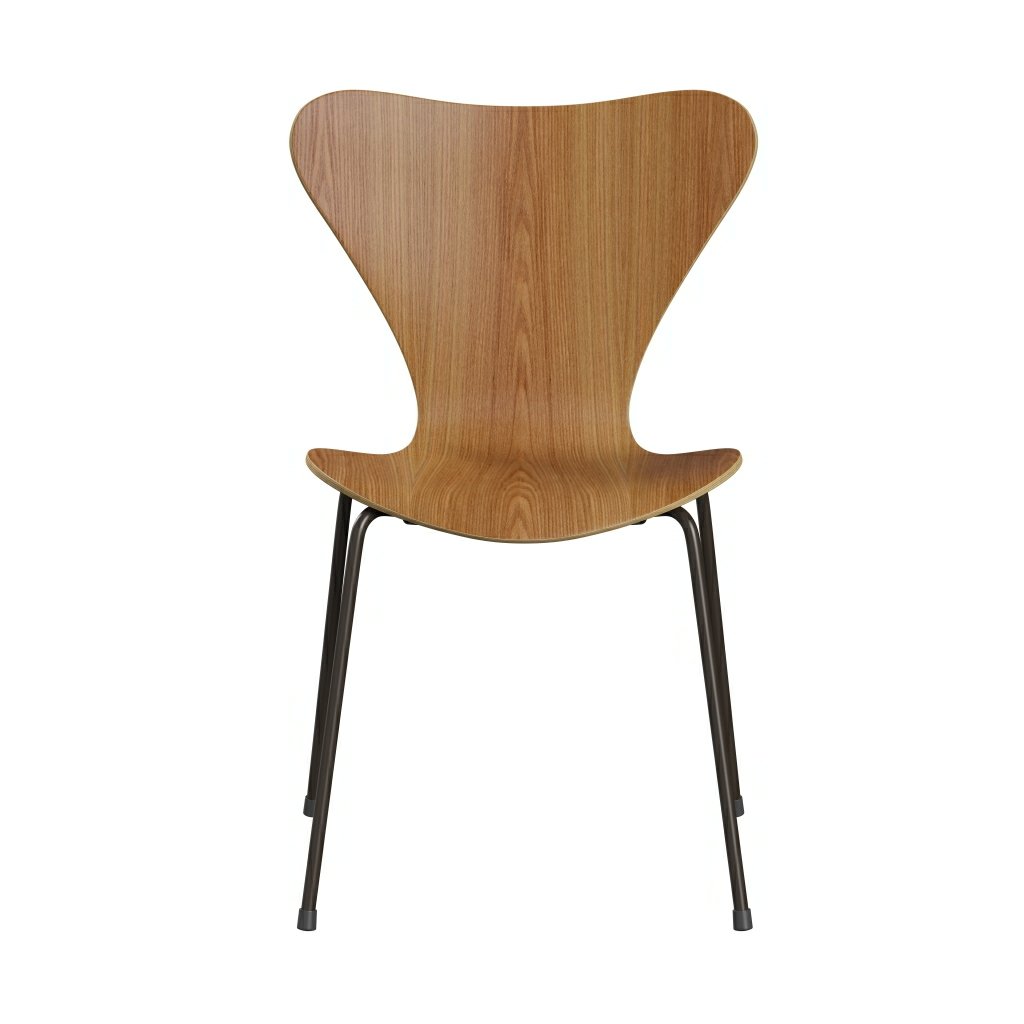 Fritz Hansen 3107 Chair Unupholstered, Brown Bronze/Elm Veneer Natural