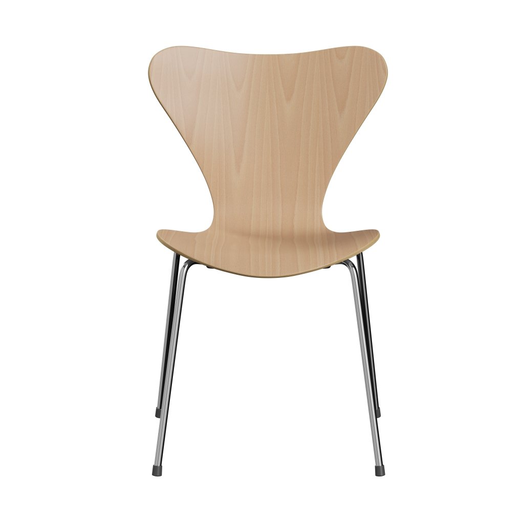 Fritz Hansen 3107 Chair Unupholstered, Chrome/Beech Veneer Natural