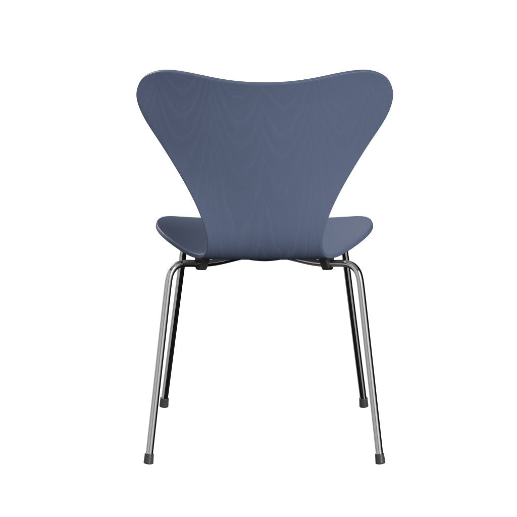 Fritz Hansen 3107 Chair Unupholstered, Chrome/Dyed Ash Dusk Blue