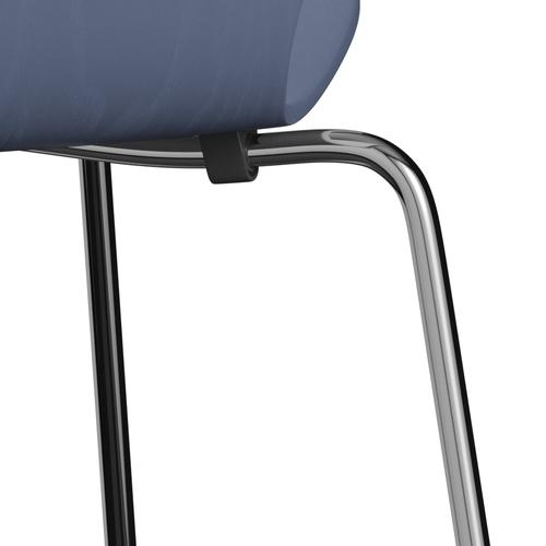 Fritz Hansen 3107 sedia non ufflorata, cromata/tintura del crepuscolo di cenere blu