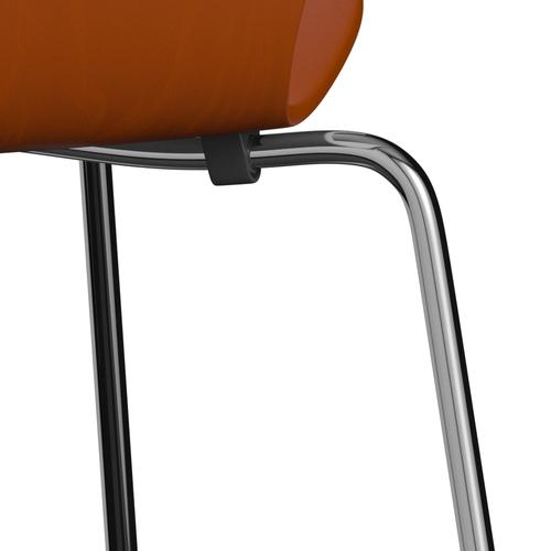 Fritz Hansen 3107 Silla sin supervoltura, cromada/colorante de cenizas teñido naranja