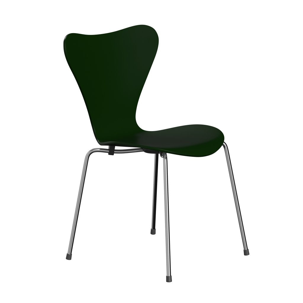 Fritz Hansen 3107 Chair Unupholstered, Chrome/Lacquered Evergreen