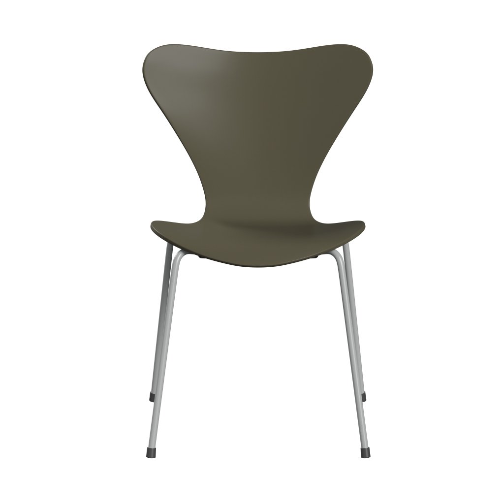 Fritz Hansen 3107 Chair Unupholstered, Nine Grey/Lacquered Olive Green
