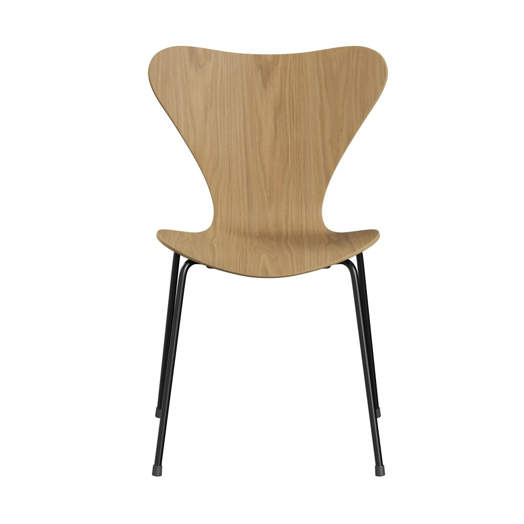 弗里茨·汉森（Fritz Hansen）3107椅子未塑料，黑色/橡木贴面自然