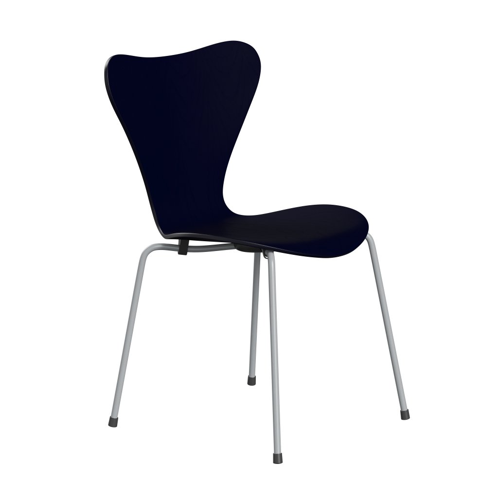 Fritz Hansen 3107 chaise unophastered, gris argenté / cendre coloré bleu de nuit