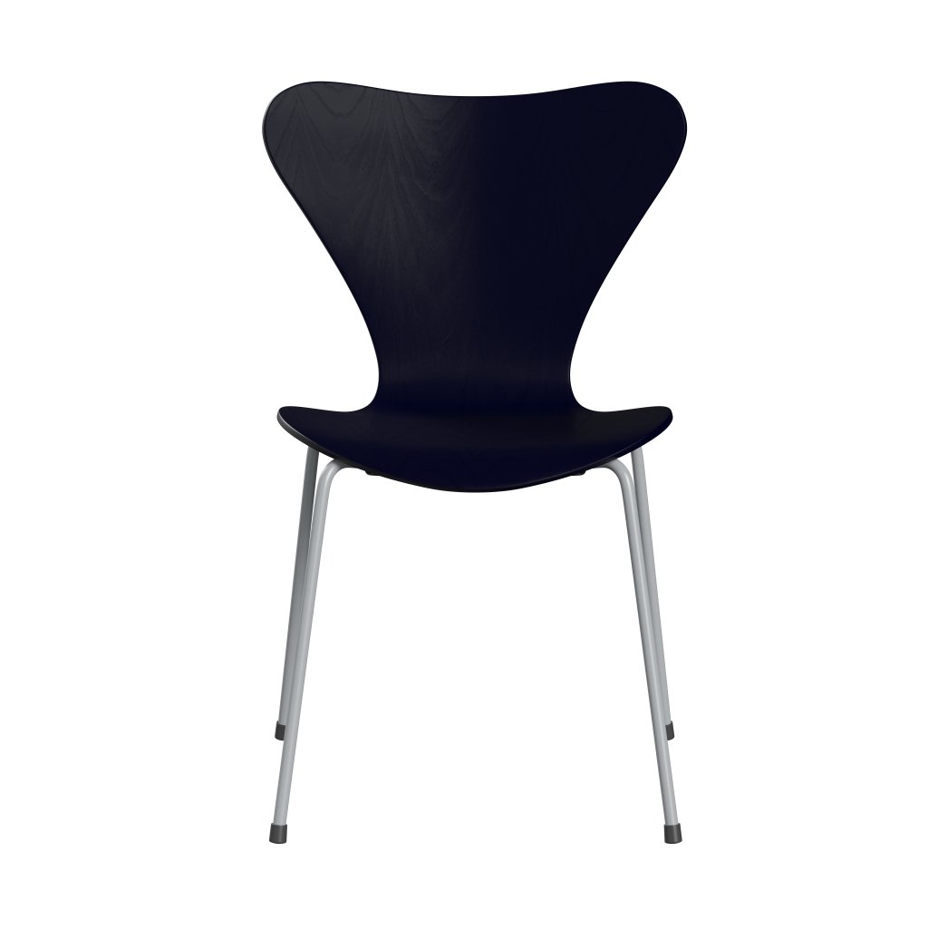 Fritz Hansen 3107 chaise unophastered, gris argenté / cendre coloré bleu de nuit