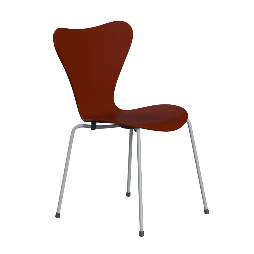 弗里茨·汉森（Fritz Hansen）3107椅子未塑料，银灰色/漆的威尼斯红色