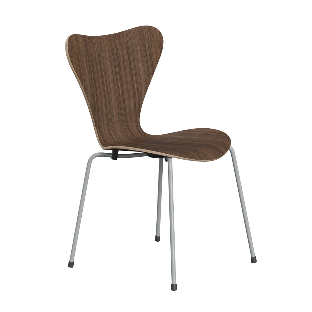 Fritz Hansen 3107 Chair Unupholstered, Silver Grey/Walnut Veneer Natural