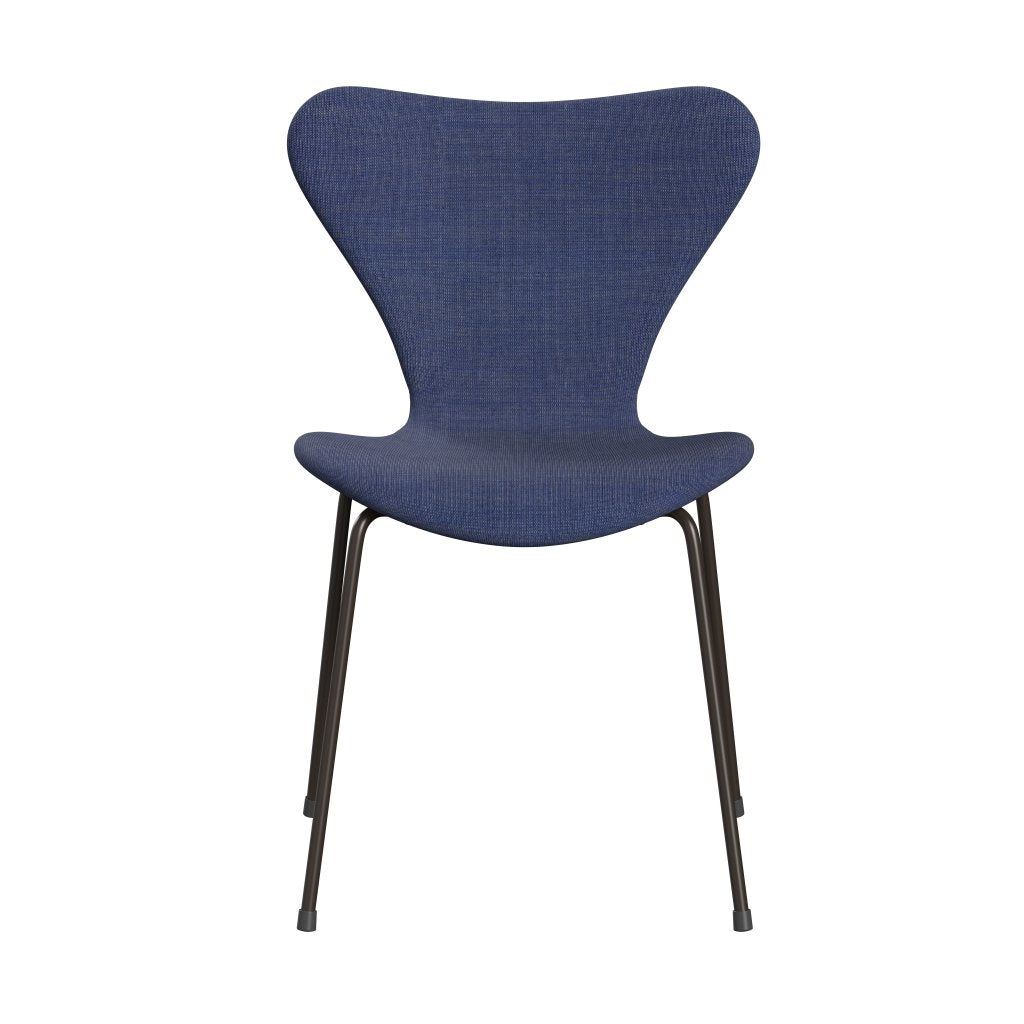 Fritz Hansen 3107 Chair Full Upholstery, Brown Bronze/Canvas Washed Blue