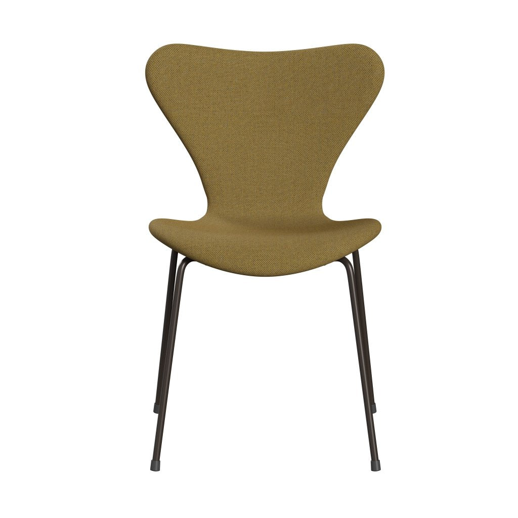 Fritz Hansen 3107 chaise complète complète, bronze brun / re laine jaune doré / naturel