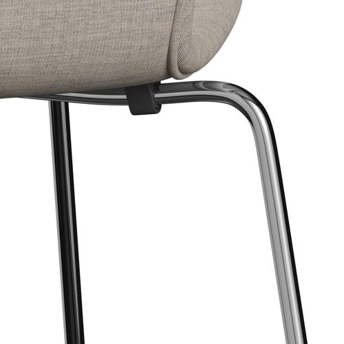 Fritz Hansen 3107 Chair Full Upholstery, Chrome/Canvas Beige