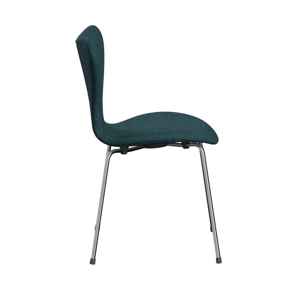 Fritz Hansen 3107 Chair Full Upholstery, Chrome/Divina Md Turquoise Dark