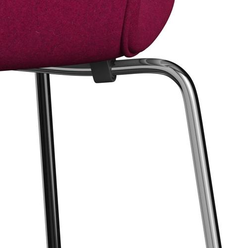 Fritz Hansen 3107 Chair Full Upholstery, Chrome/Divina Melange Lipstick Pink