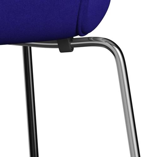 弗里茨·汉森（Fritz Hansen）3107椅子全室内装饰，铬/迪维纳汽油蓝色
