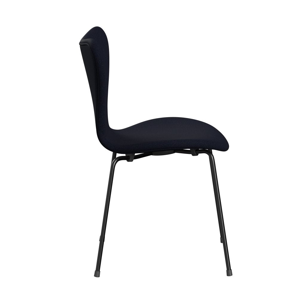 弗里茨·汉森（Fritz Hansen）3107椅子完整的内饰，黑色/帆布深蓝色
