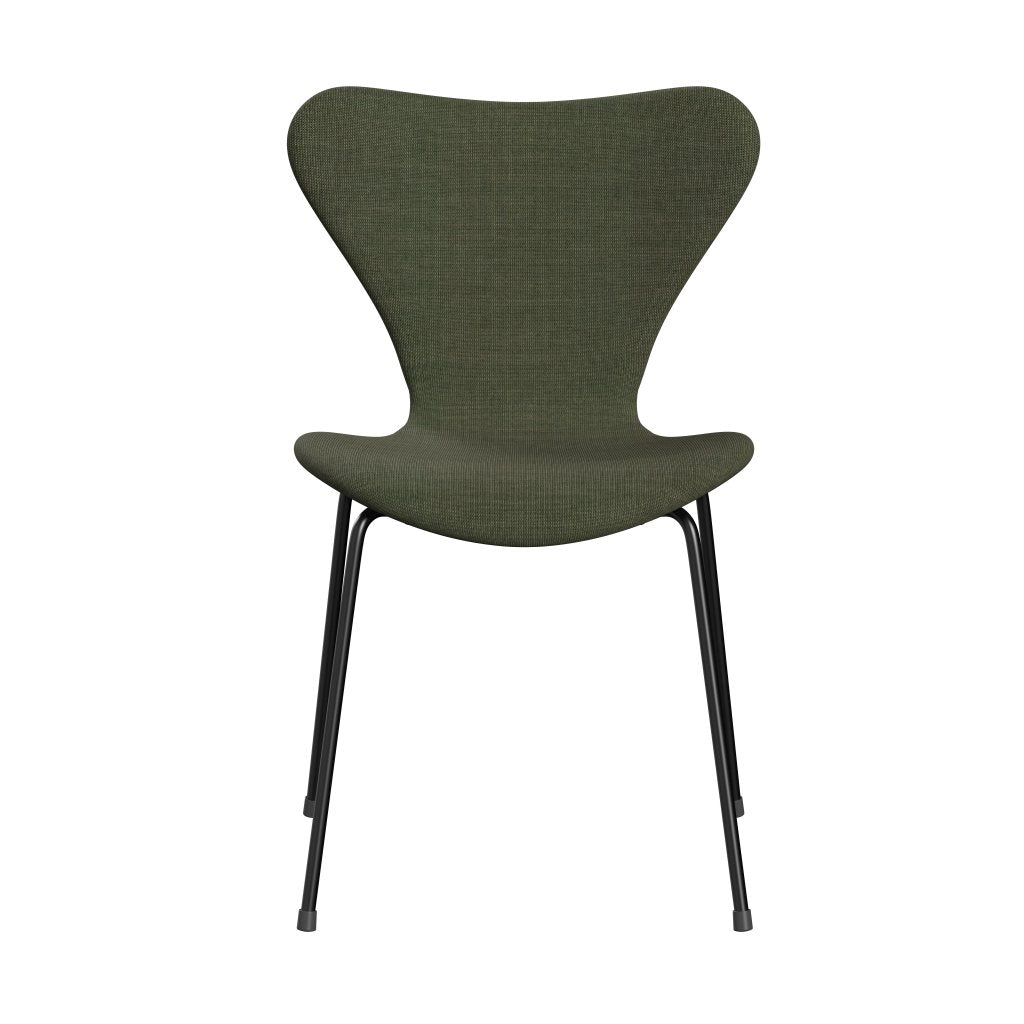 Fritz Hansen 3107 chaise complète complète, noir / toile Moss Green