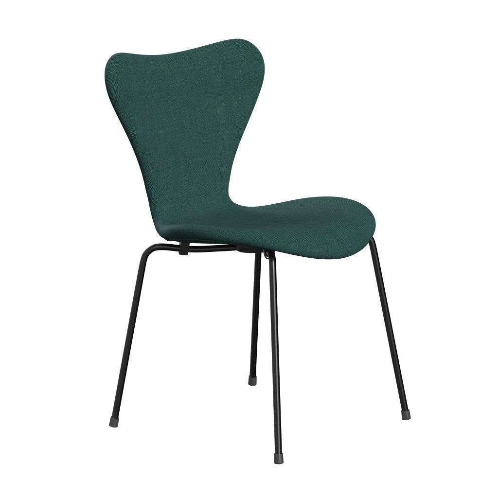 Fritz Hansen 3107 chaise complète complète, noir / toile émeraude vert