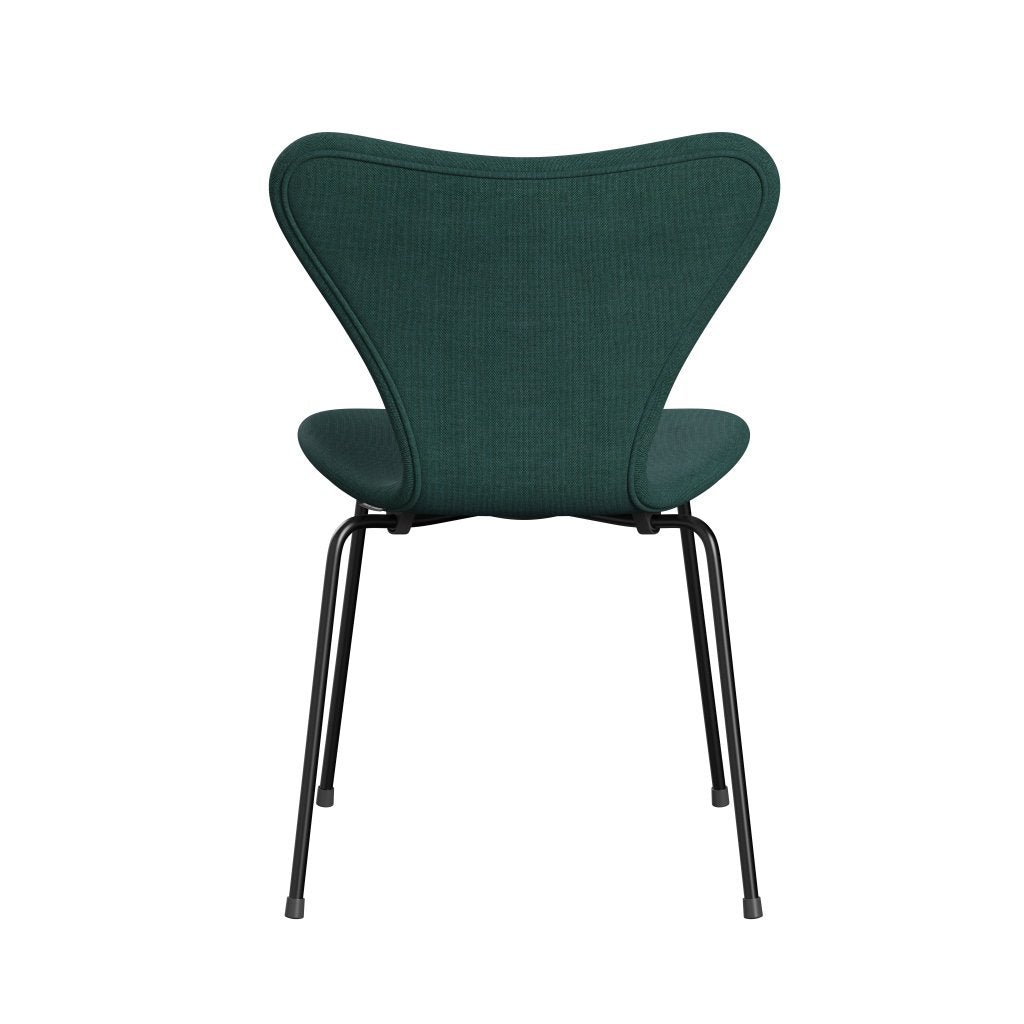 Fritz Hansen 3107 sedia piena rivestimento, nero/tela verde smeraldo