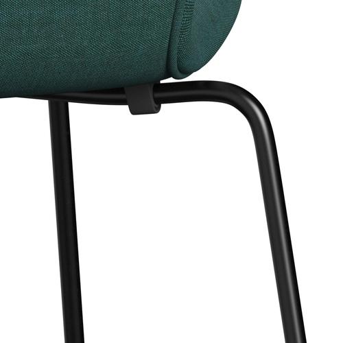 弗里茨·汉森（Fritz Hansen）3107椅子完整的内饰，黑色/帆布翡翠绿色
